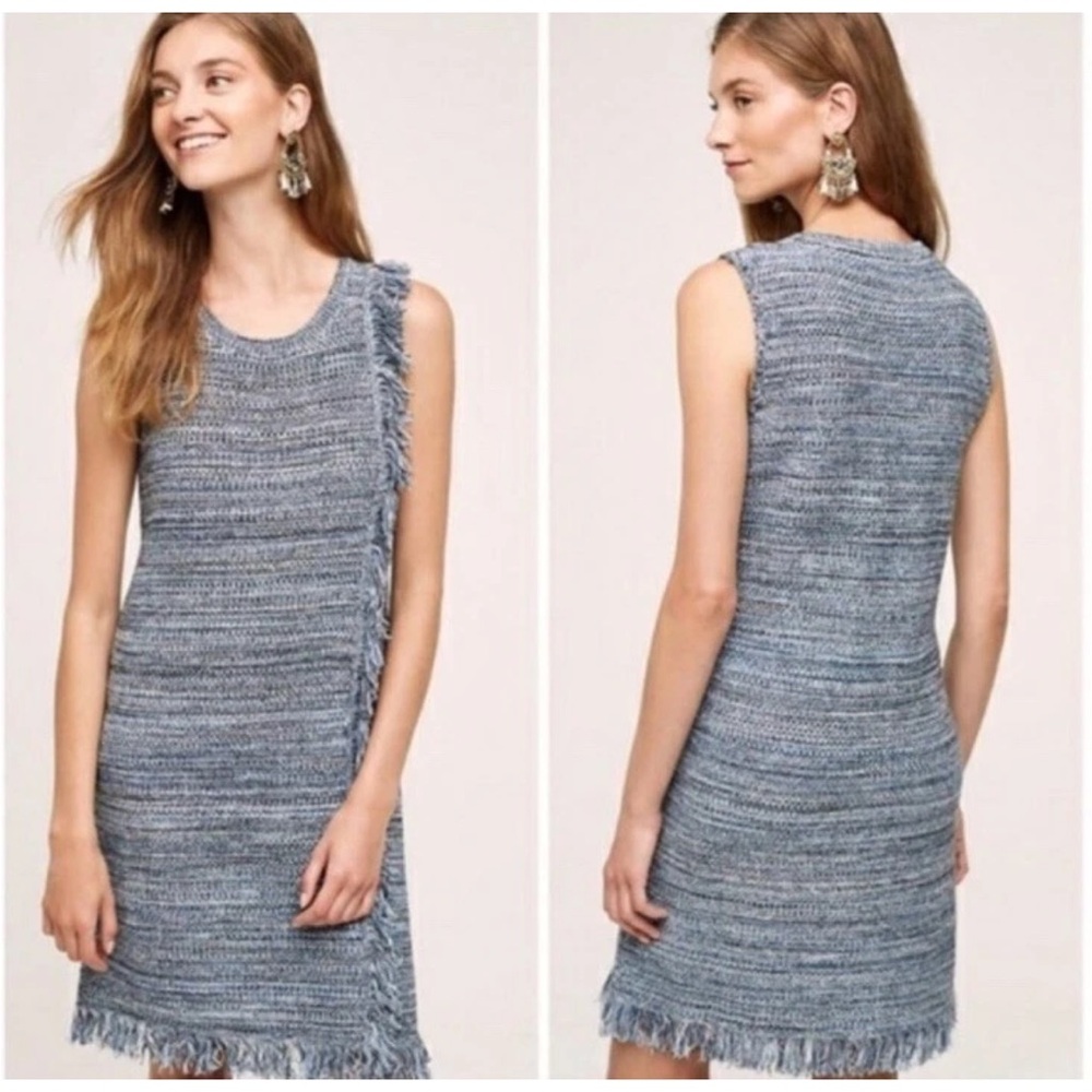 Anthro Holding Horses blue knit fringe dress size XS